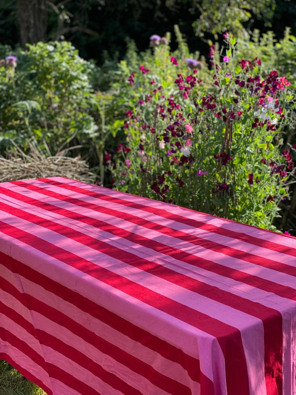 Pink & Red Stripe Tablecloth