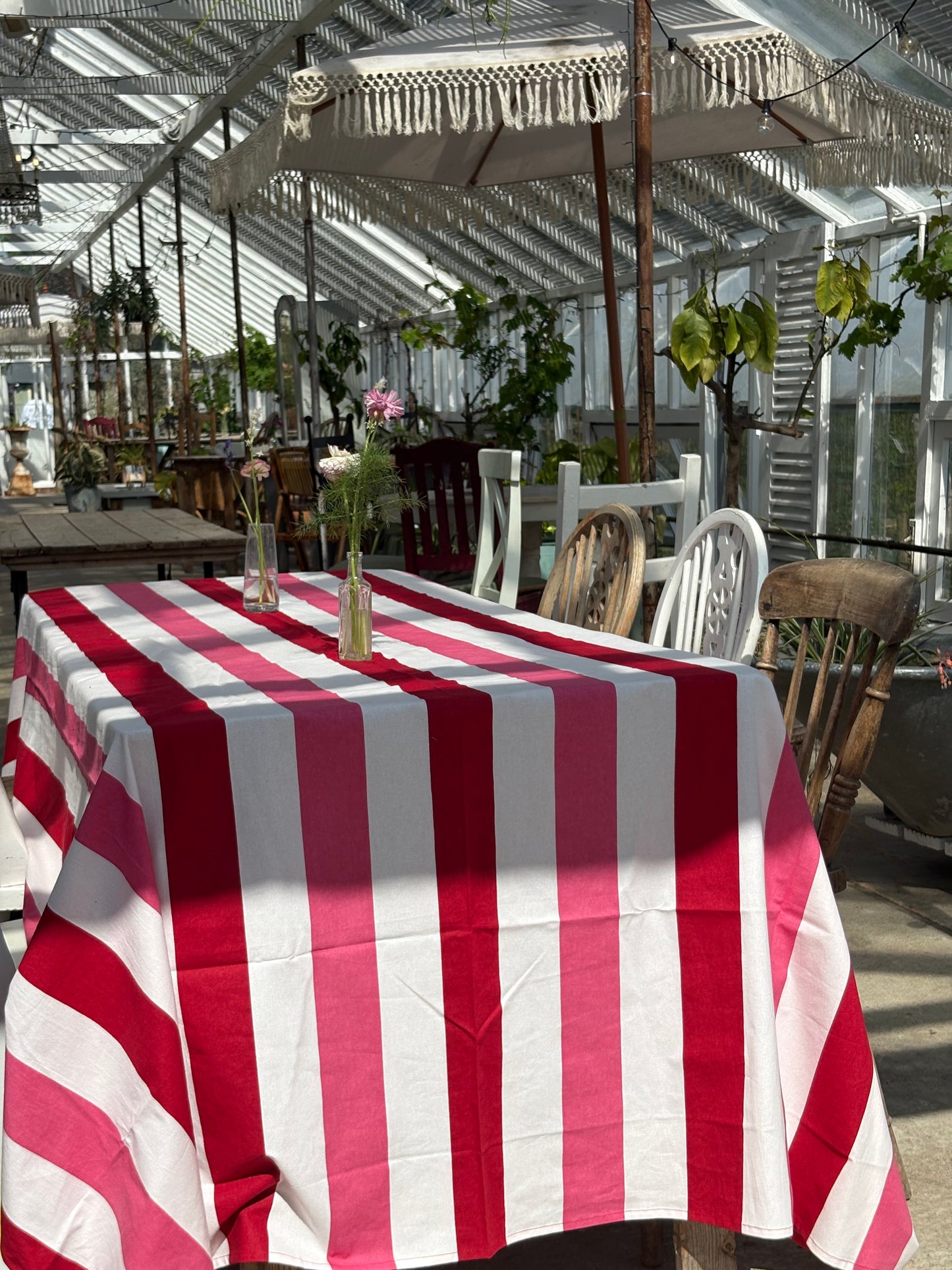 Red Pink & White Stripe Tablecloth
