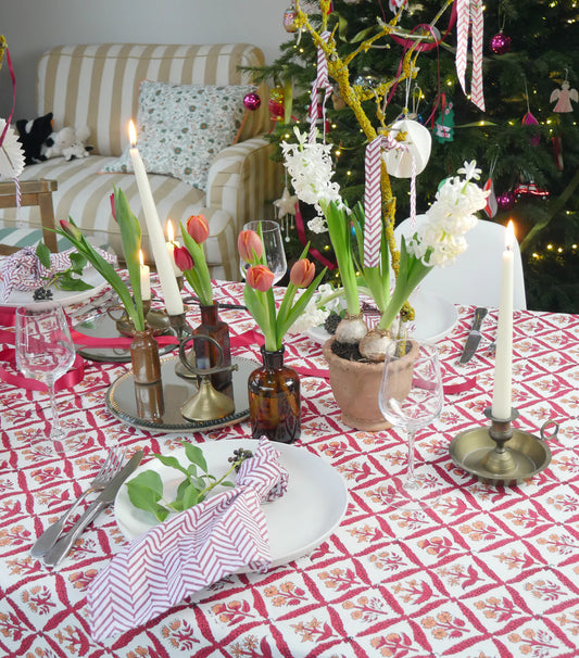 BERRY TRELLIS hand block printed tablecloth